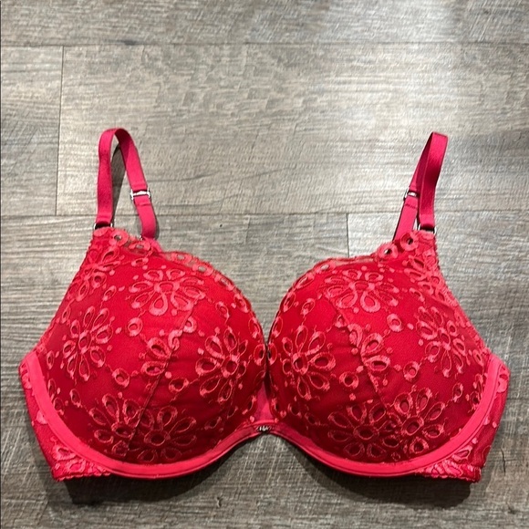 Victoria’s Secret Hot Pink eyelet Lace Padded Push up Bra Size 34DD - Picture 7 of 7
